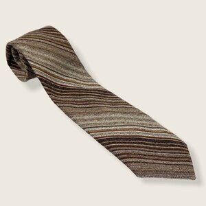 Oscar De La Renta Brown Striped Tie Tan Retro Strech Poly Cotton Business Casual
